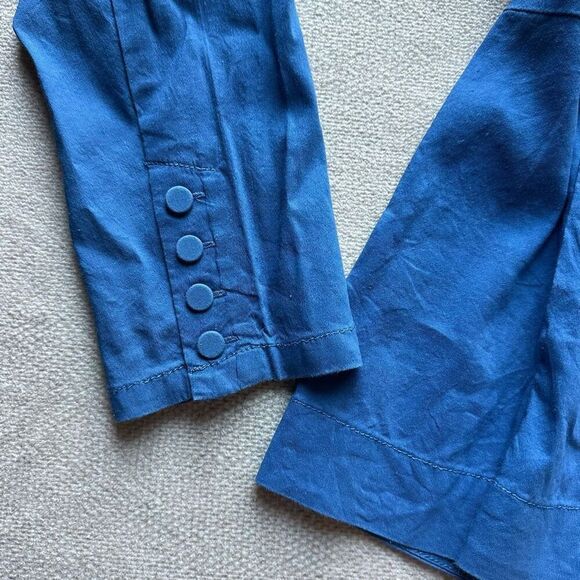 Eileen Fisher Blue Zip Blazer‎ Size M Organic Linen Blend Italian Fabric - Picture 3 of 8